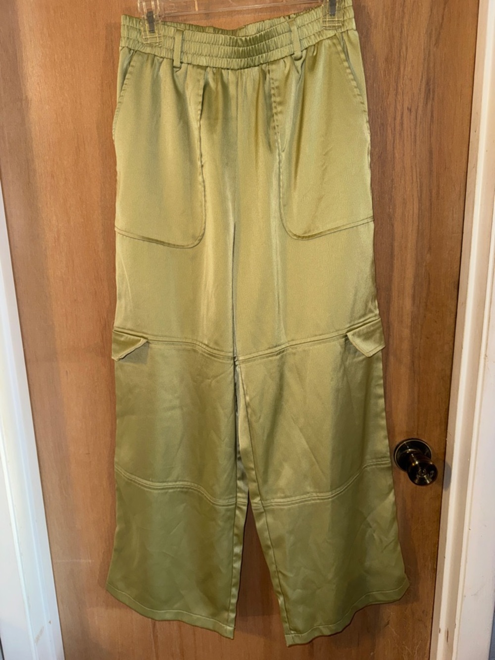 Ces Femme Satin-Look Spring Green Wide Leg Pants Summer Lghtweight Beach  Medium